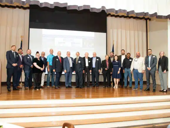 An image of the North Harris County Regional Authority Water Al Rendl Regional Pump Station project team being recognized at the North Harris Regional Water Al Rendl Regional Pump Station